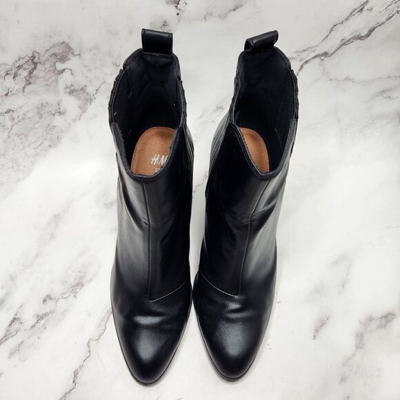 H&M Leather Pointed Toe Black Ankle Boots Booties Women's Size 37 (US 6) - Picture 4 of 11